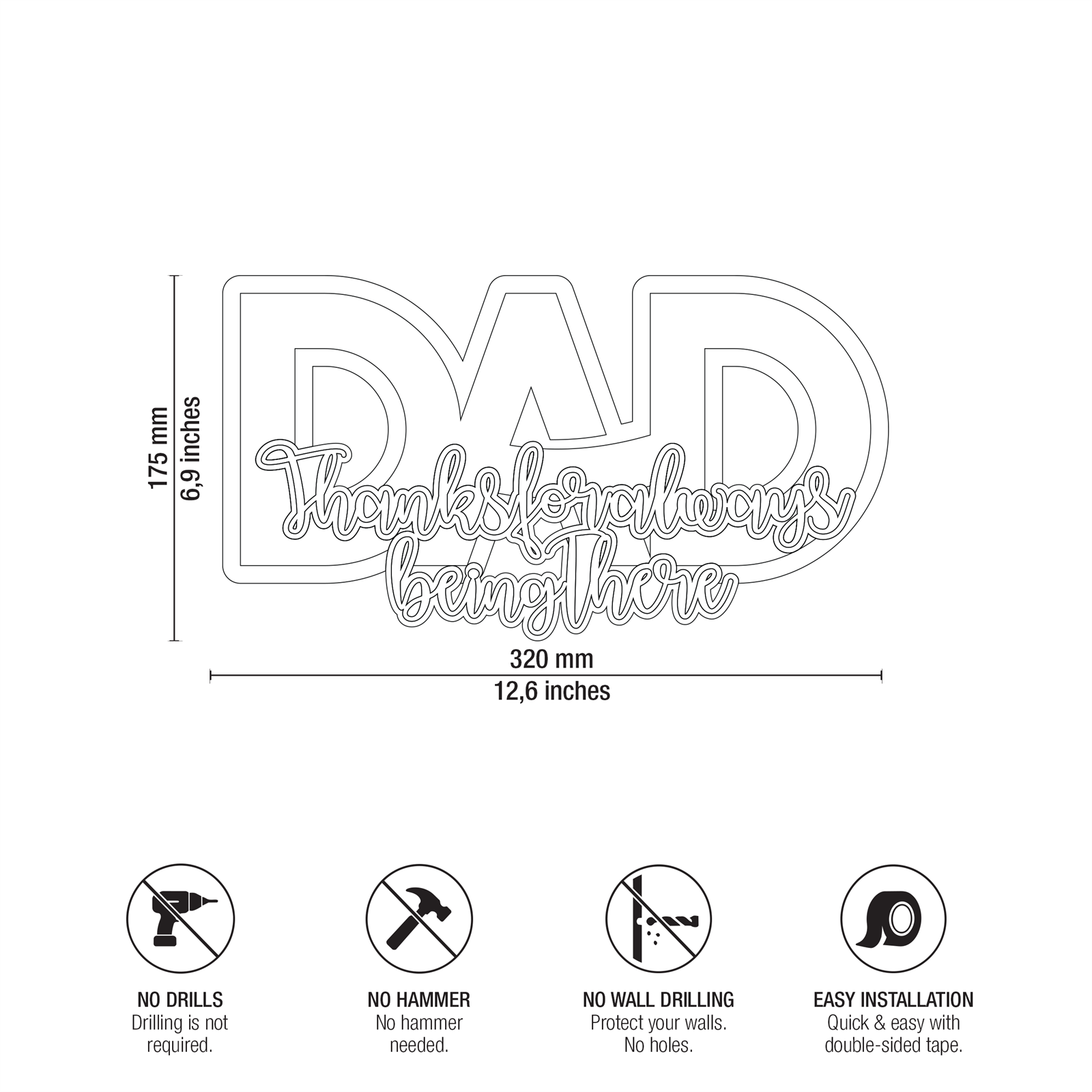 Dad Always There Technical Specifications and Dimensions Drawing