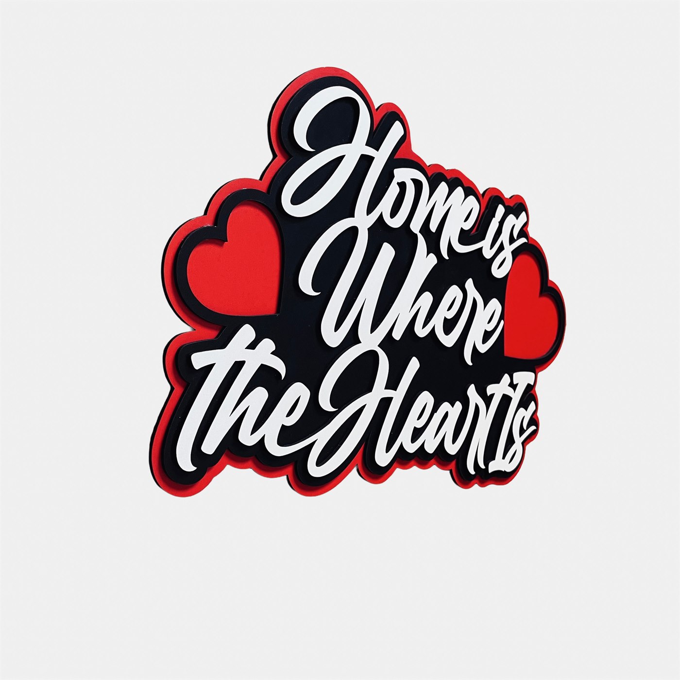 Home Is Where the Heart Is Left Profile Showing Multi-Layer MDF Thickness