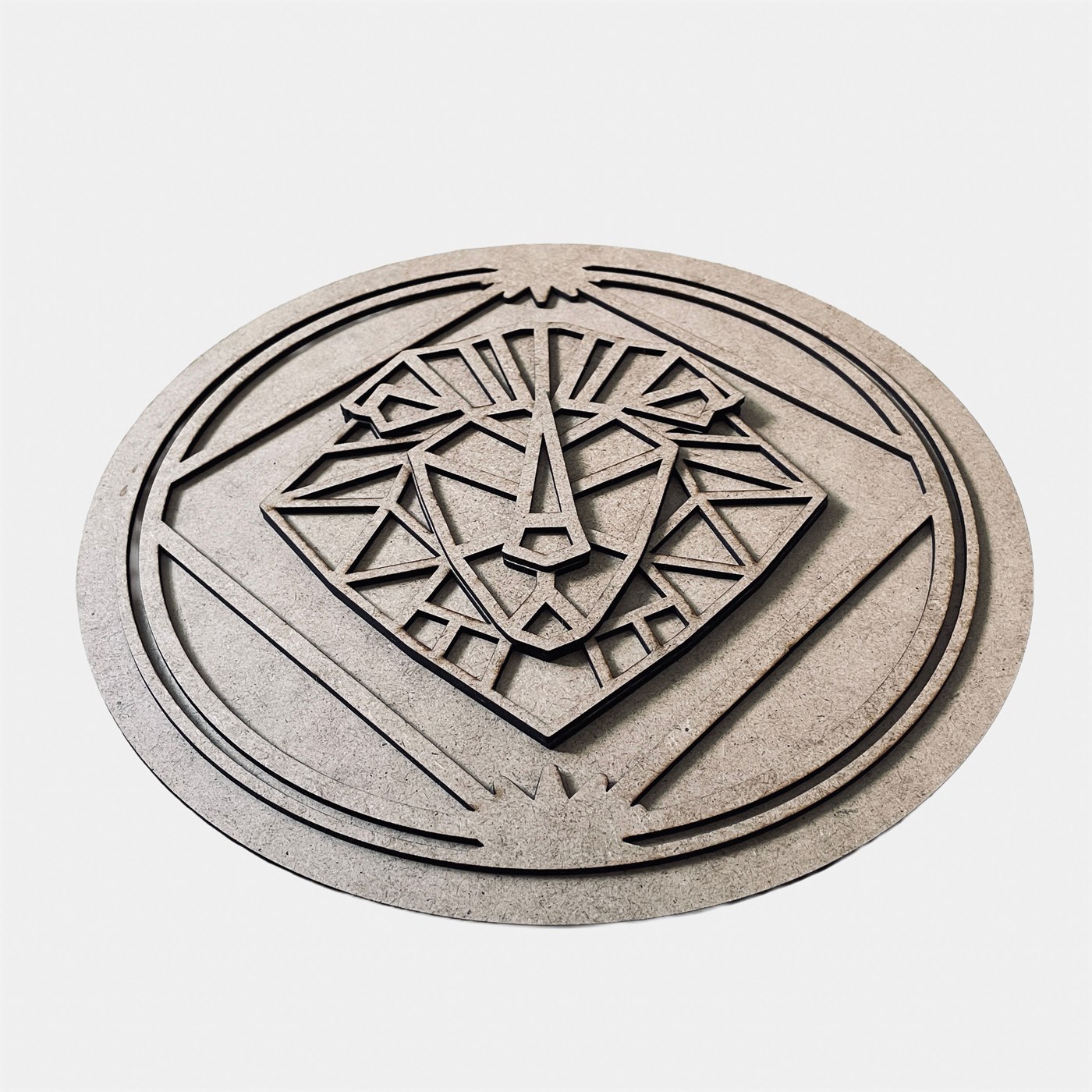 Lion Emblem Low-Angle Perspective Showing Geometric Depth