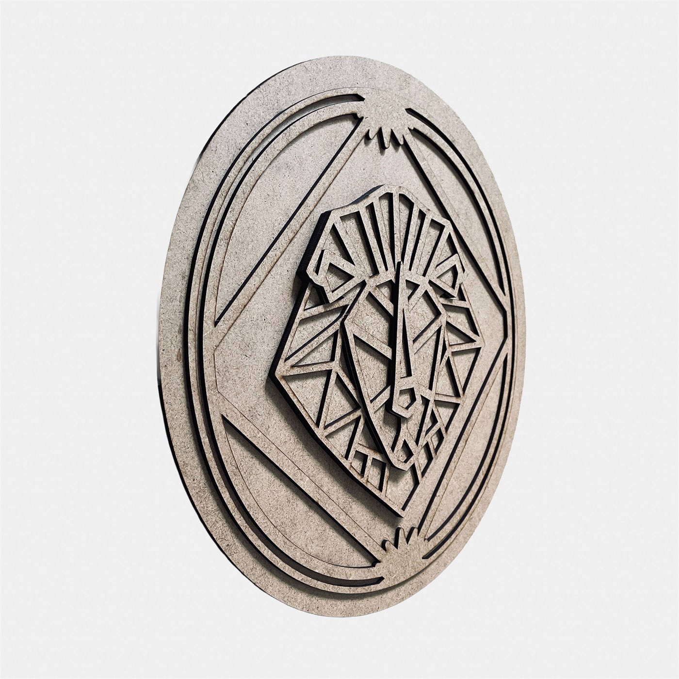 Lion Emblem Left Profile Showing Multi-Layer MDF Thickness
