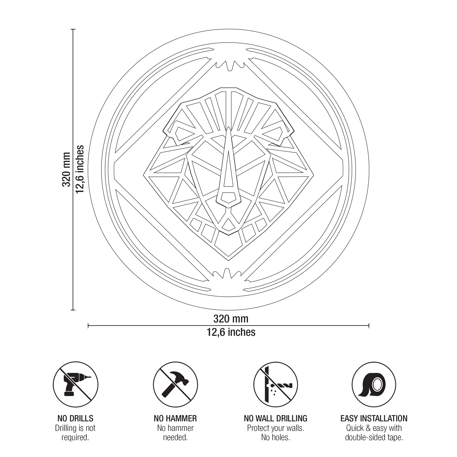 Lion Emblem Technical Specifications and Dimensions Drawing