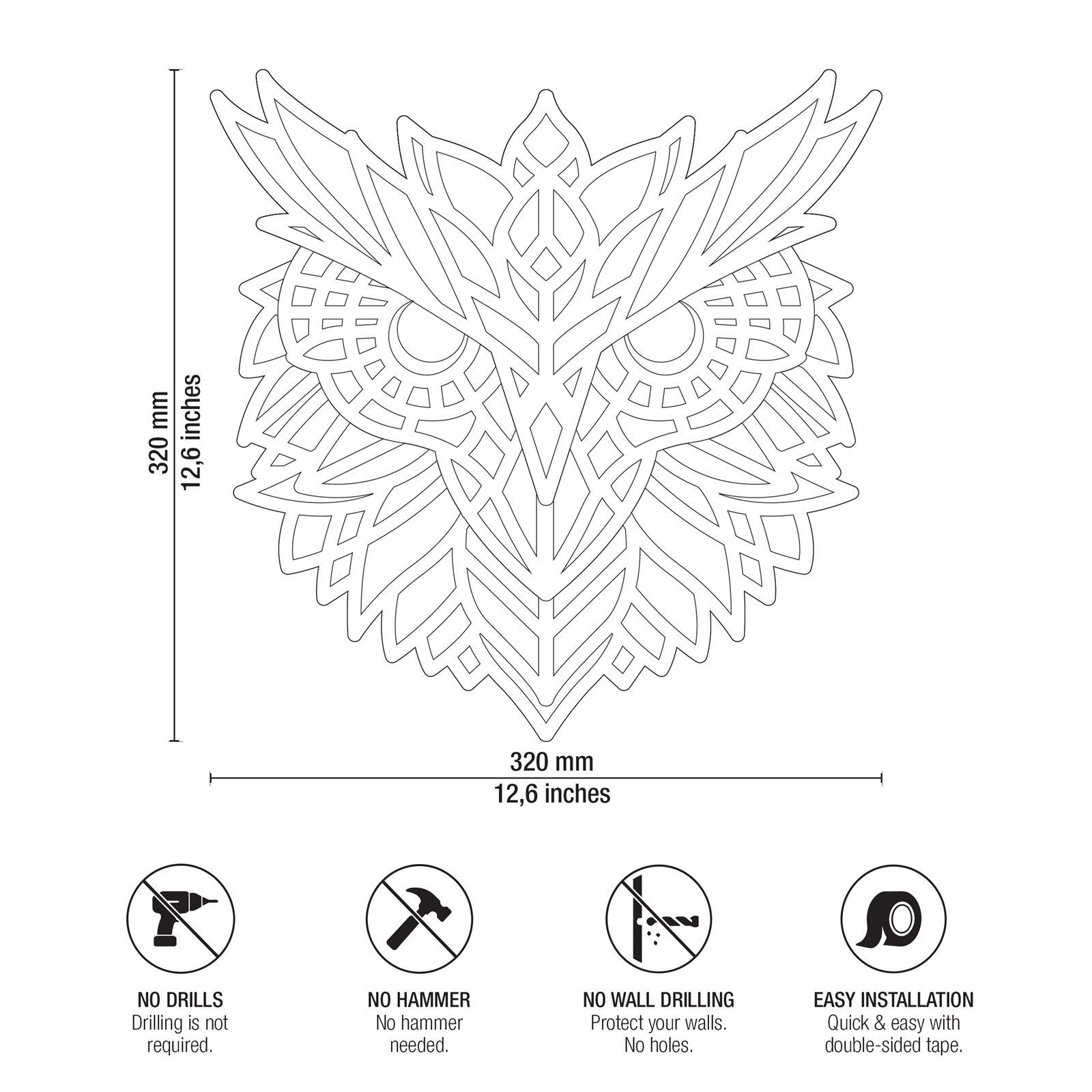 Mystic Owl Technical Specifications and Dimensions Drawing