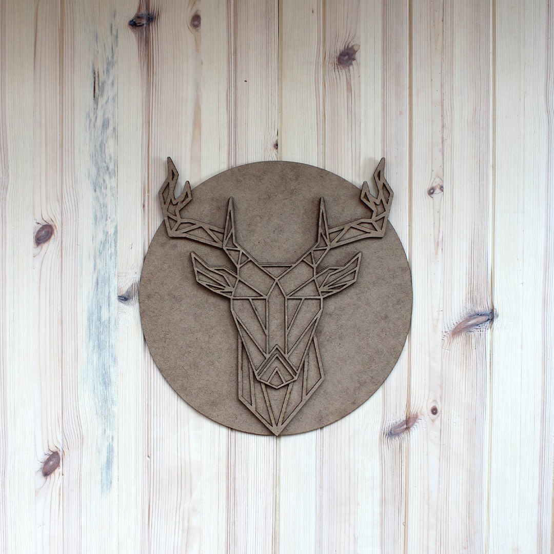 Noble Stag Mounted on Natural Pine Wood Wall