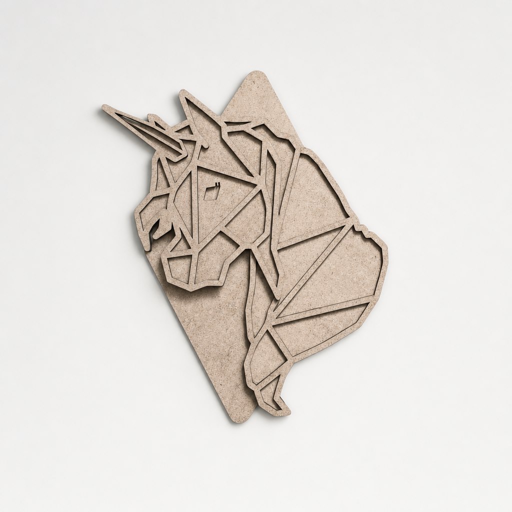 Origami Unicorn Multi-Layer 3D Wooden Wall Art Front Elevation