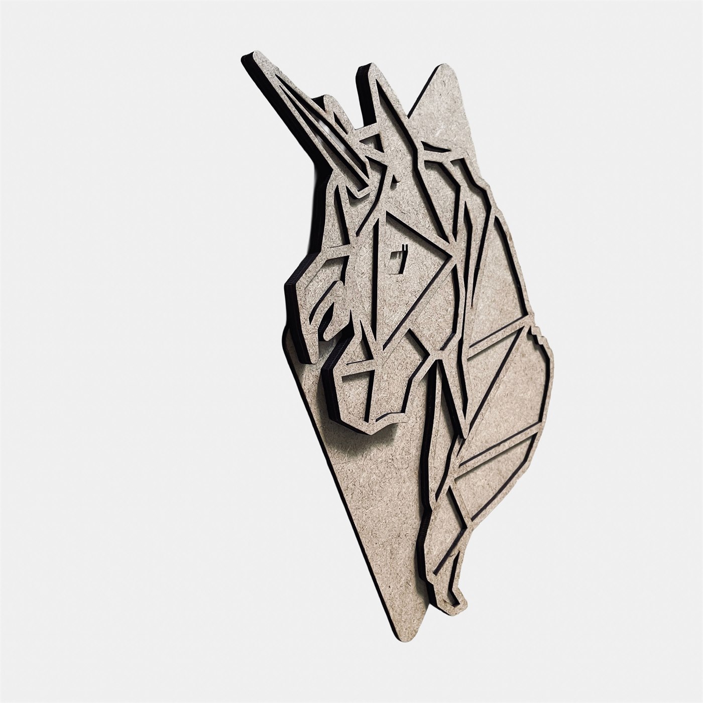 Origami Unicorn Left Profile Showing Multi-Layer MDF Thickness