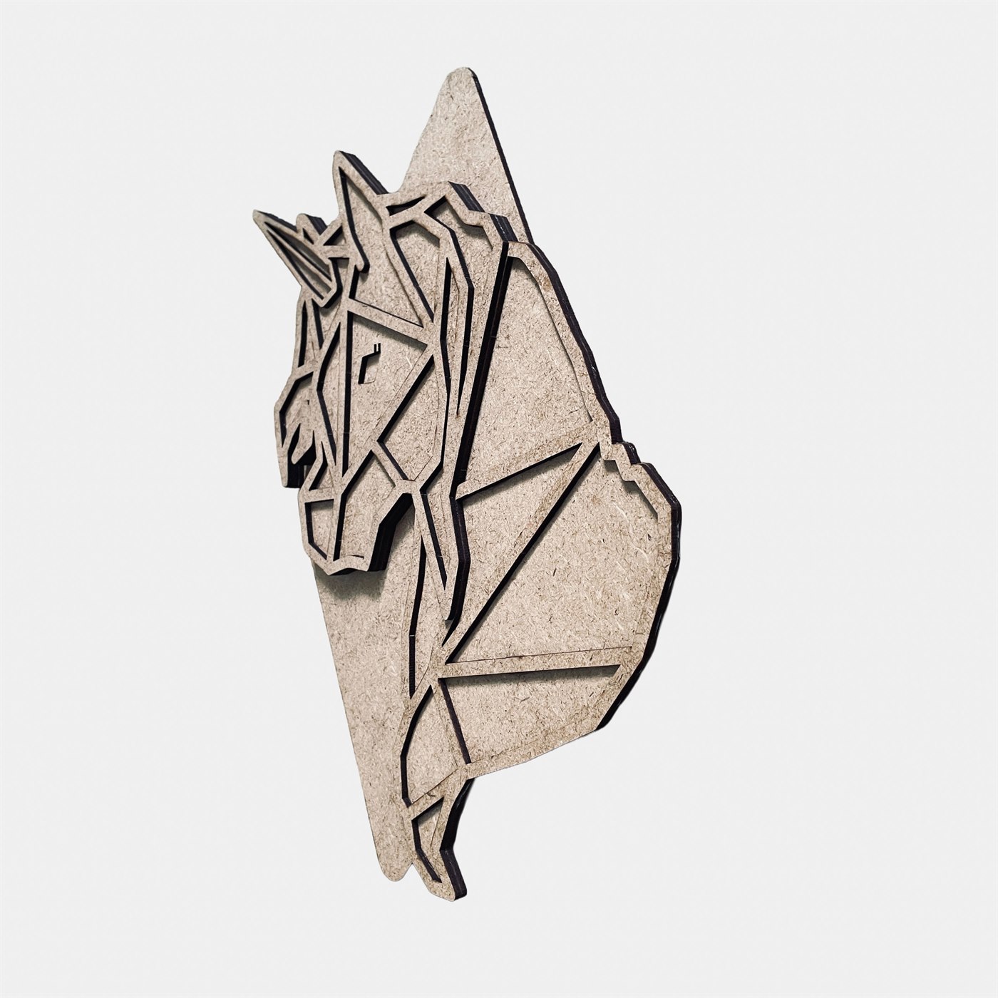 Origami Unicorn Right Profile Highlighting Dynamic Shadow Interplay