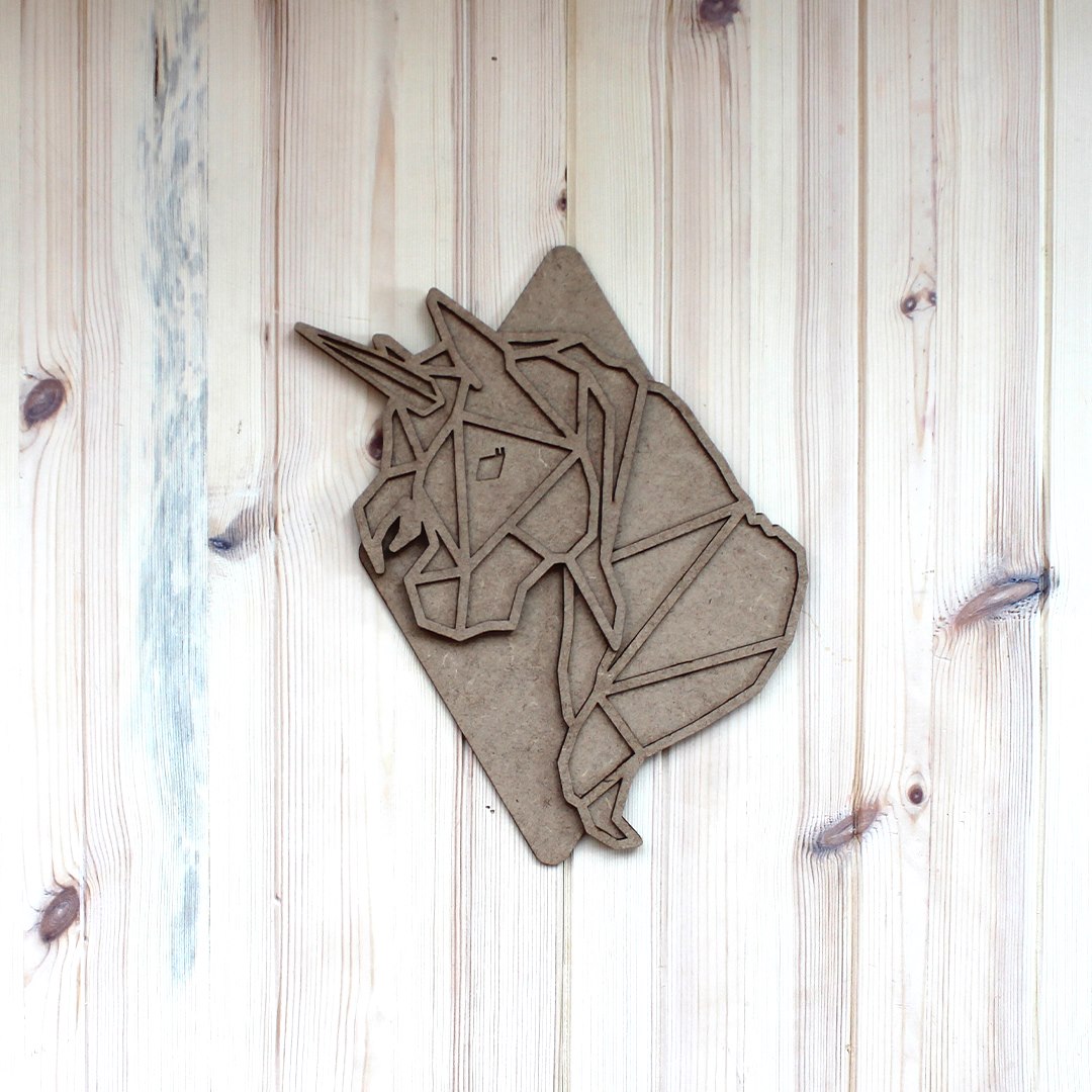 Origami Unicorn Mounted on Natural Pine Wood Wall