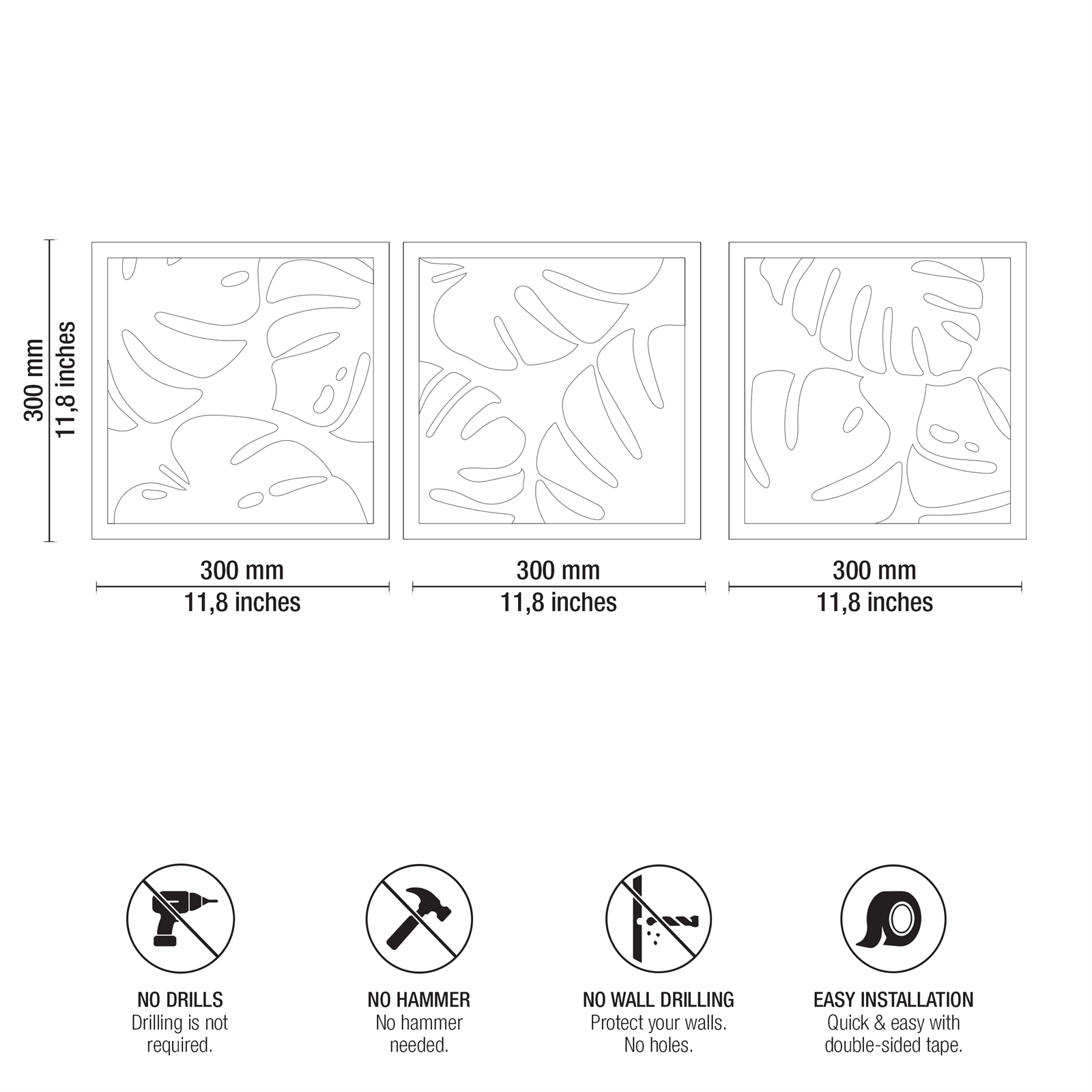 MONSTERA LEAVES TRIO Technical Blueprint